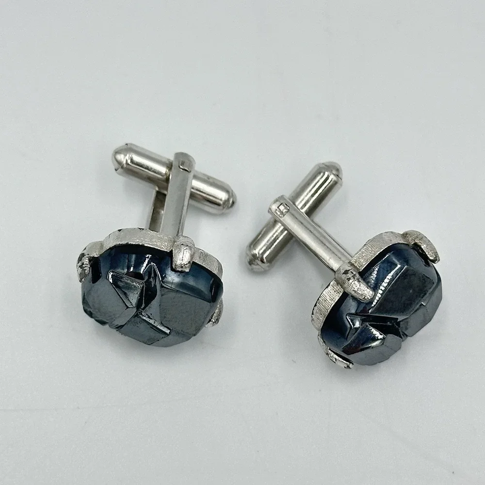 Vintage 1961/62 Sarah Coventry Faceted Faux Hematite Silvertone Cufflinks